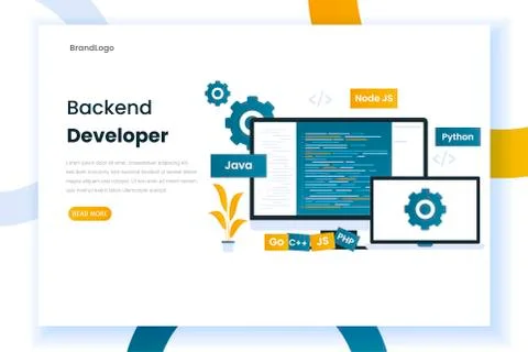 Flat design backend developer landing page Stock Illustration
