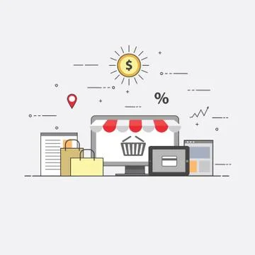 Flat design banner of E-Commerce and E-Shopping for website and mobile website Stock Illustration