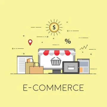 Flat design banner of E-Commerce for website and mobile website. Easy to use and Stock Illustration