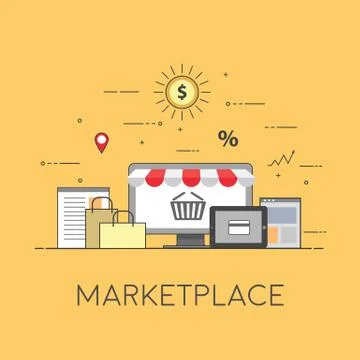 Flat design banner of E-Commerce and E-Shopping for website and mobile website Illustrazione stock