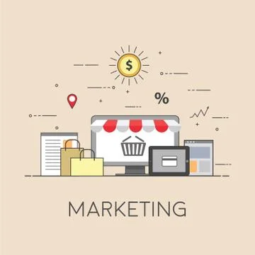 Flat design banner of E-Commerce and E-Shopping for website and mobile website Stock Illustration