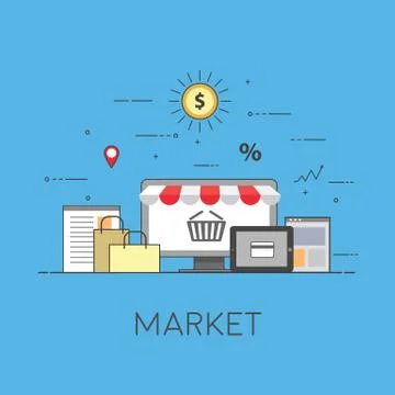 Flat design banner of E-Commerce and E-Shopping for website and mobile website Stock Illustration