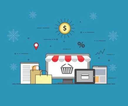 Flat design banner of E-Commerce and E-Shopping for website and mobile website Stock Illustration