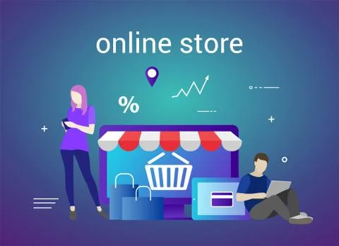 Flat design banner of E-Commerce and E-Shopping for website and mobile website Stock Illustration