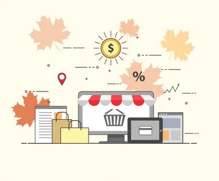 Flat design banner of E-Commerce and E-Shopping for website and mobile website Stock Illustration