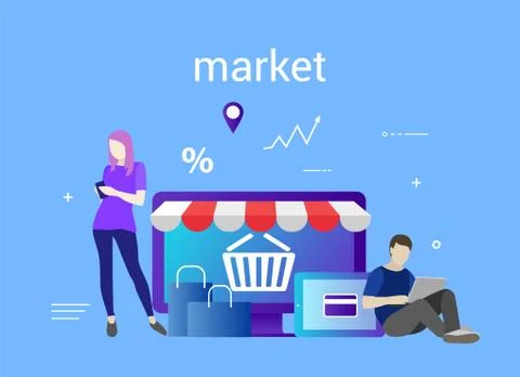 Flat design banner of E-Commerce and E-Shopping for website and mobile website Stock Illustration