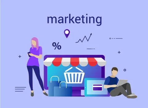 Flat design banner of E-Commerce and E-Shopping for website and mobile website Stock Illustration