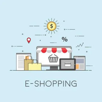 Flat design banner of E-Shopping for website and mobile website. Easy to use and Stock Illustration