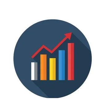 Flat design bar chart icon with upward trending red arrow symbolizing busin.. Stock Illustration