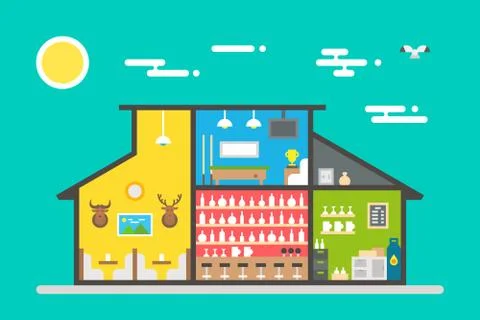 Flat design of bar interior Stock Illustration