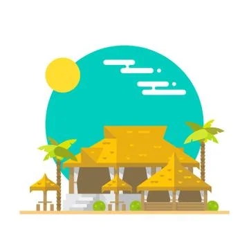 Flat design of beach bar and restaurant Stock Illustration