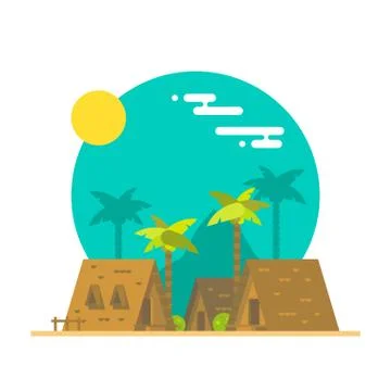 Flat design of beach bungalows Stock Illustration