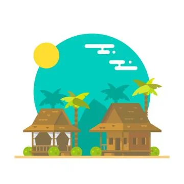 Flat design of beach bungalows Stock Illustration
