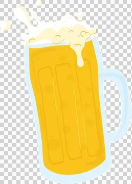 Flat design beer mug is showcasing golden brew with bubbly foam splashes on Illustrazione stock