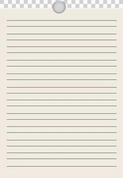 Flat design beige lined paper being held by round clip on transparent backdrop, Stockillustratie