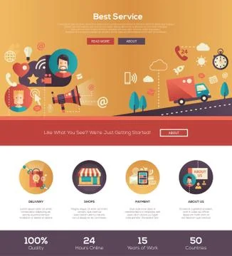 Flat design best service website header banner with webdesign elements 스톡 일러스트