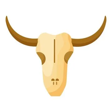 Flat design of a bison skull with long horns, isolated on a white background Stock Illustration