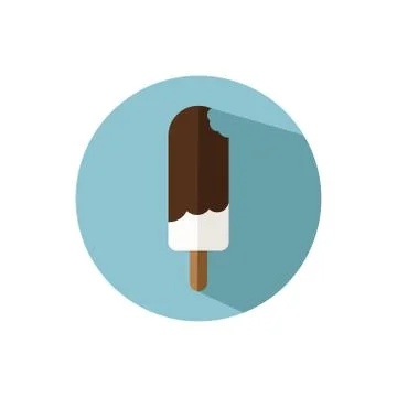 Flat design bitten vanilla ice lolly with chocolate sauce Stock Illustration