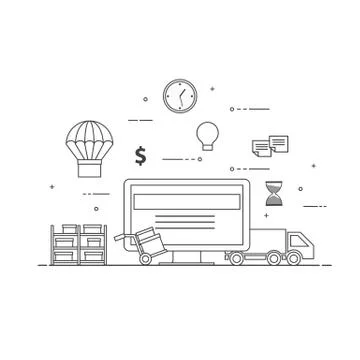 Flat design black and white vector illustration concept for delivery service, e Stock Illustration