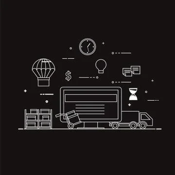 Flat design black and white vector illustration concept for delivery service, e Stock Illustration