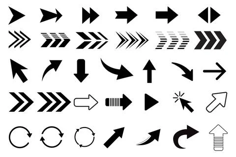 Flat Design Black Arrow Icon Collection Vector Arrow Pack Illustrazione stock