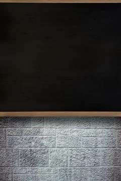 Flat design blackboard is being shown on textured stone block wall featuring Foto stock