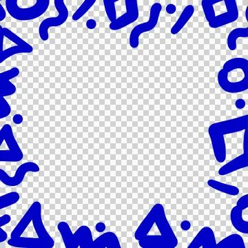 Flat design blue abstract doodle shapes are framing transparent background, copy イラスト素材