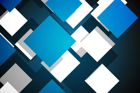 Flat design blue and white rotated squares are floating on dark gradient Foto stock