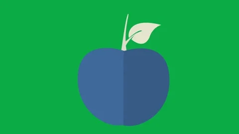 Flat design blue apple animation with leaf popping up on green screen background Stock Footage 332475013