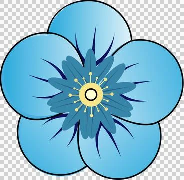 Flat design blue flower is showing five petals, star center and stamens on Stock Illustration