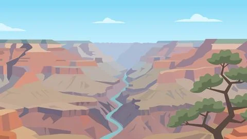 Flat Design Blue River Escaping Through Red Labyrinths Иллюстрация