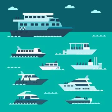 Flat design of boat set Stock Illustration
