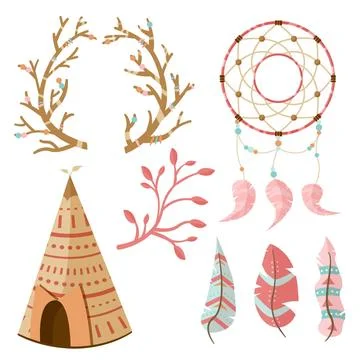 Flat design boho element collection Stock Illustration