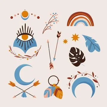 Flat design boho element pack Stock Illustration