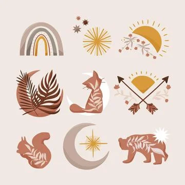 Flat design boho element set Stock Illustration