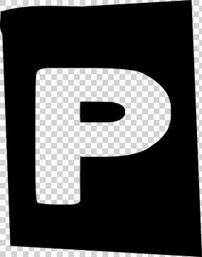 Flat design bold uppercase letter P is tilting right in skewed panel on Stock Illustration