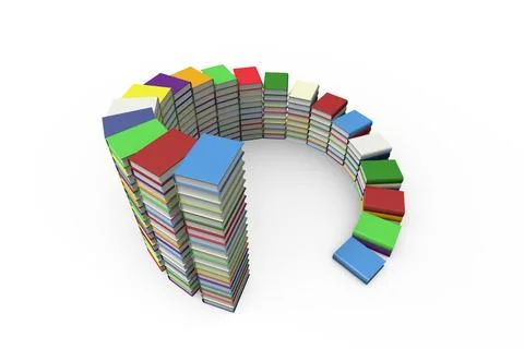 Flat design books are stacking in semi-circle with rainbow covers on white Stock Photos
