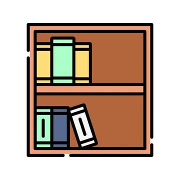 Flat design bookshelf icon with outline education and library concept Stock Illustration