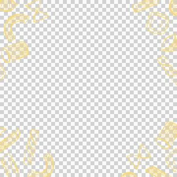Flat design border of pasta shapes is framing transparent background, copy space Illustrazione stock