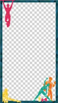 Flat design border on transparent featuring figures exercising with dumbbell and Stock Illustration