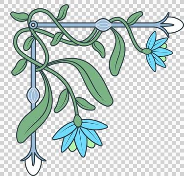Flat design botanical corner border is showing vines and blue flowers on Illustrazione stock