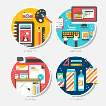 Flat design for branding, illustration, packaging, web design Stockillustratie