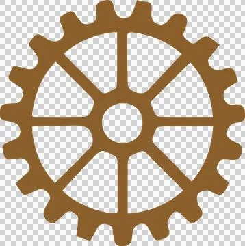 Flat design brown gear icon is floating on transparent background, showing Stock Illustration