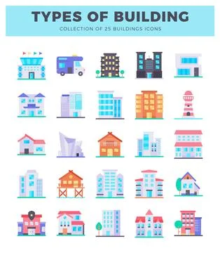 Flat design building icons collection for architecture projects Ilustración de archivo