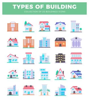 Flat design building icons collection. residential and commercial structure.. Stock Illustration