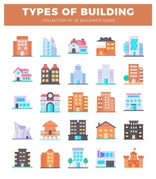 Flat design building icons collection on white background Ilustración de archivo