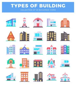 Flat design building icons collection on white background Ilustración de archivo
