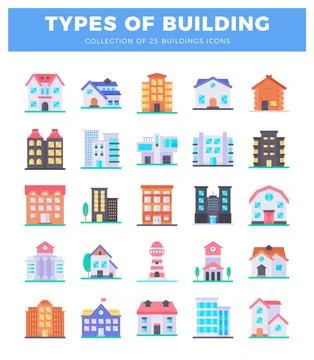 Flat design building icons collection on white background Ilustración de archivo
