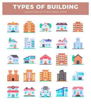 Flat design building icons collection for graphic use Illustrazione stock