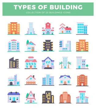 Flat design building icons collection. Ilustración de archivo